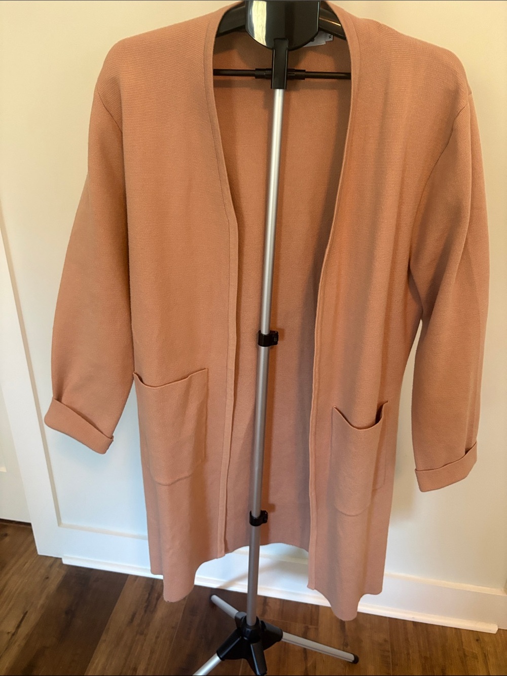 Open-Front Long Cardigan Coatigan in Dusty Rose